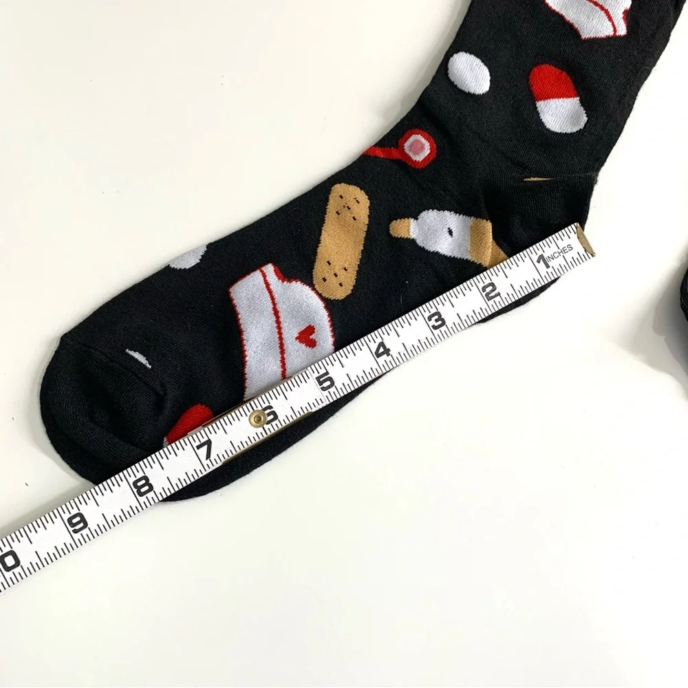 Women’s Novelty Nurse Themed Black Socks Shoe Size 7-9 Healthcare Worker RN